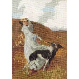 Gorgeous Completed Wool Needlepoint Canvas Woman&Dogs  