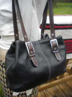 Tignanello Black With Brown Trim Leather Shoulder Bag Purse  