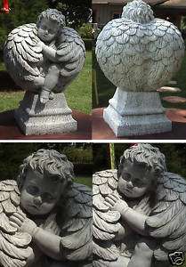 FEATHERBALL ANGEL CONCRETE STATUE WITH VIOLIN SCULPTURE  