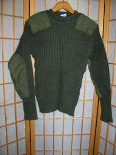  Military Jersey Mans HEAVY OLIVE DRAB WOOL SWEATER Patch Elbow  