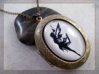 Dancing Fairy Brass Picture Locket Pendant Necklace  