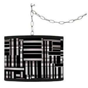  Swag Style Black and Grey Weave Shade Plug In Chandelier 