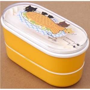    yellow Kutusita Nyanko cat Bento Box with fish Toys & Games