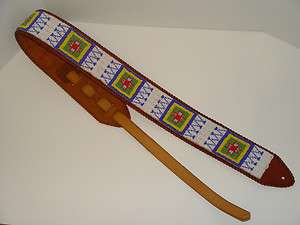 Handcrafted Leather Beaded Guitar Strap, Musical Lazy Stitch Beadwork