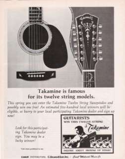 1979 VINTAGE AD FOR Takamine 12 String Acoustic Guitars  