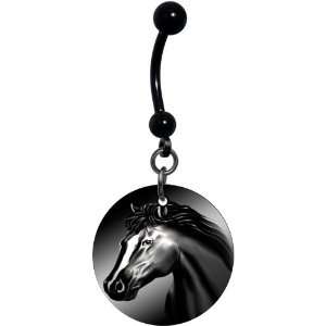  Black and White Horse Belly Ring Jewelry
