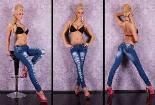 SEXY NEW WOMENS DESTROYED CRUSHED BLUE DENIM JEANS SKINNY LEG UK SIZE 