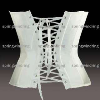 White Steel Lace Up Overbust Boned Corset G string M  