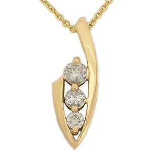 .50Ct Three Stone Diamond Yellow Gold Pendant Necklace 
