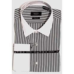 Mantoni Mens Black Stripe Wrinkle free French Cuff Shirt   