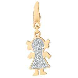 14k Gold and Sterling Silver Diamond Accent Girl Charm Charm 