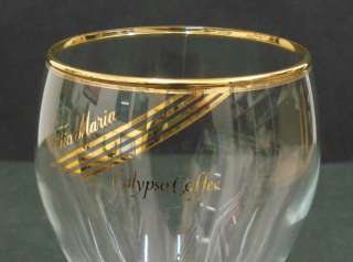 SET OF 6 TIA MARIA CALYPSO COFFEE GLASSES STEMMED GOLD RIM NEW  
