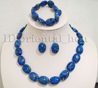 13x19mml Dark blue Oval Turquoise Necklace bracelet earrings set