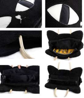 Cute Fashion Women Girls Cat Head Style Plush Shoulder Bag Handbag 