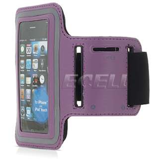 PURPLE & BLACK LEATHER WITH NEOPRENE SPORTS ARMBAND CASE FOR APPLE 