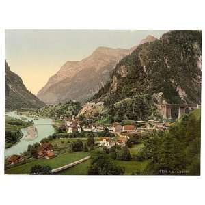   Reprint of Amsteg, from the railway, St. Gotthard Railway, Switzerland