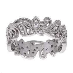   Silver Cubic Zirconia Floral Design Eternity Band  