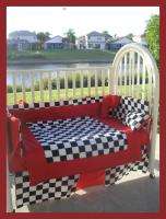 NEW baby crib bedding set RED w/ CHECKERED FLAG fabric  