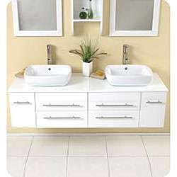   Bellezza White Double vessel Sink Bathroom Vanity  