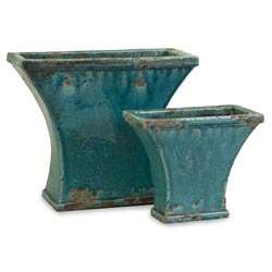 Set of 2 Argento Fan Distressed Turquoise Planters  