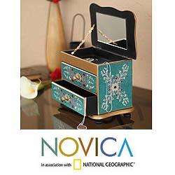 Wood Turquoise Splendor Painted Glass Jewelry Box (Peru)   