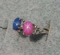 BLUE PINK LINDE STAR SAPPHIRE CREATED RUBY S/S RING  