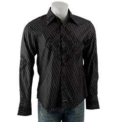 English Laundry Mens Black Stripe Button up Shirt  
