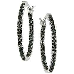 10k Gold 1/4ct TDW Black Diamond Hoop Earrings  