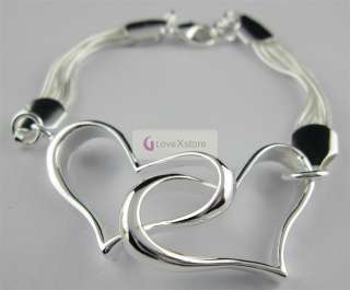 New 925 Sterling Silver Plated Heart Tie Chain Bracelet Fashion Bangle 
