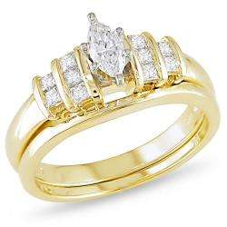 14k Two tone Gold 1/2 CT TDW Marquise Diamond Ring Set (G H, I1 I2 