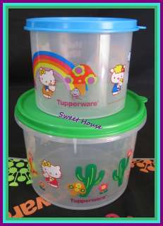 Tupperware Hello Kitty Canisters Set of 2 Blue Green New  