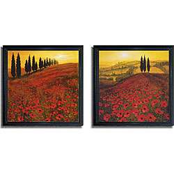 Thoms Poppies and Poppy Field Framed Canvas Art  