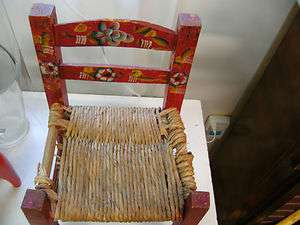 Antique Folk Art Childs Hand Carved And Painted Mexican Chair  