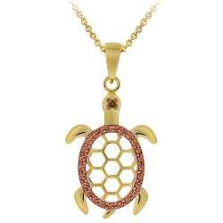 18k Gold over Silver Champagne Diamond Accent Turtle Necklace 