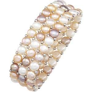   Row Cultured Freshwater Pearl Natural Cultured Button Pearl Bracelet