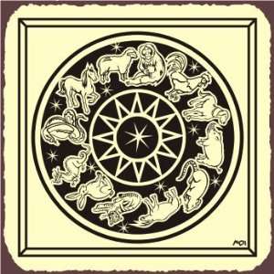  Zodiac Wheel Astrology Vintage Metal Art Reading Retro Tin 
