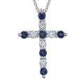 14k White Gold Sapphire and 1/8ct TDW Diamond Necklace (H I, SI2 