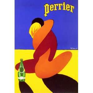 PERRIER WATER COUPLE BEACH FRENCH VINTAGE POSTER REPRO