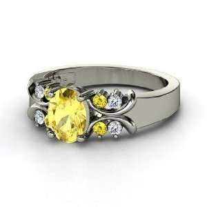 Gabrielle Ring, Oval Yellow Sapphire 14K White Gold Ring with Yellow 
