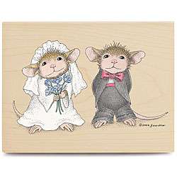 House Mouse Playing Dress Up Wood mounted Rubber Stamp   