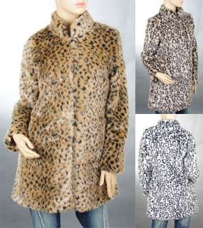 Sexy Ladies Luxury Faux Fur Leopard Party&Casual Mid Coat Outer Wear 6 