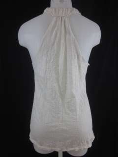 POLECI Ivory Textured Ruched Tie Sleeveless Top Sz L  