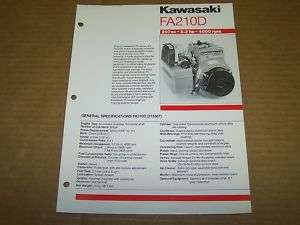 b1252) Kawasaki FA210D Engine Cut Sheet Brochure 80s  