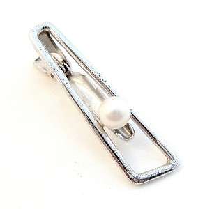   SIGNED Mid Century Modern MIKIMOTO Japan Sterling & Pearl TIE BAR