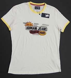 ARMANI JEANS Men Crew Neck Slim Fit T Shirts   White NEW NWT $75 