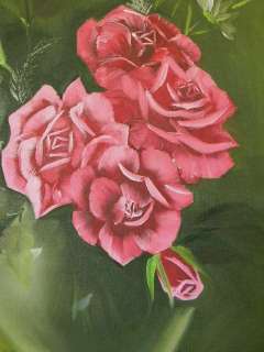Best~Vintage PINK ROSES Oil Painting~Signed  