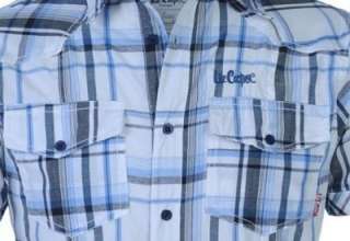 Mens Lee Cooper Blue White Check Checked Short Sleeve Shirt Size S M L 