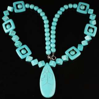 Howlite Turquoise Gemstone Tear Pendant Necklace 20  