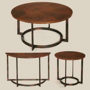 Rustic Hammered Copper 3 Pc Coffee Table Set  
