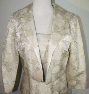 TALBOTS Bone Gold Embroidered Evening Dress & Jacket 4P  
